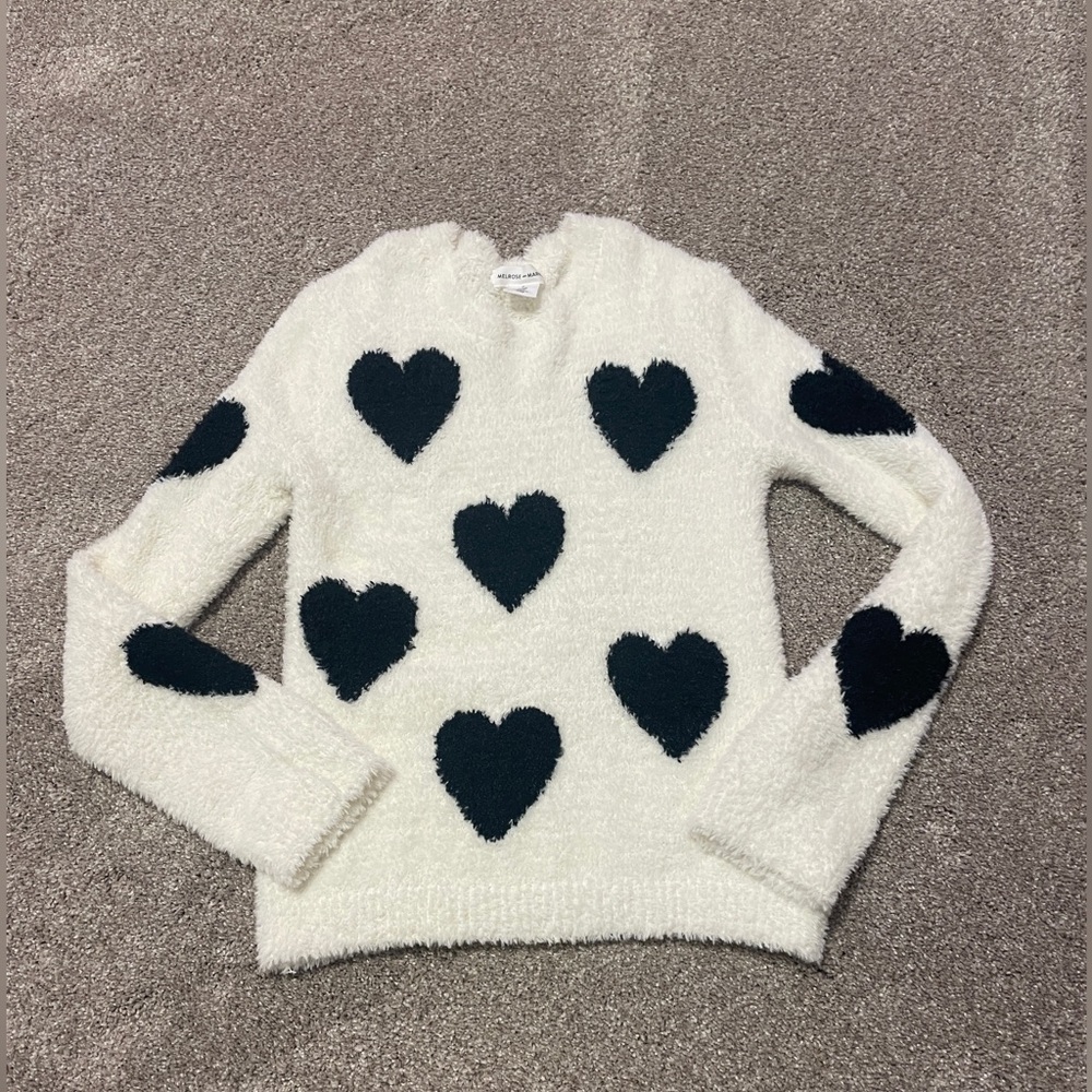 Girls white and black heart sweater